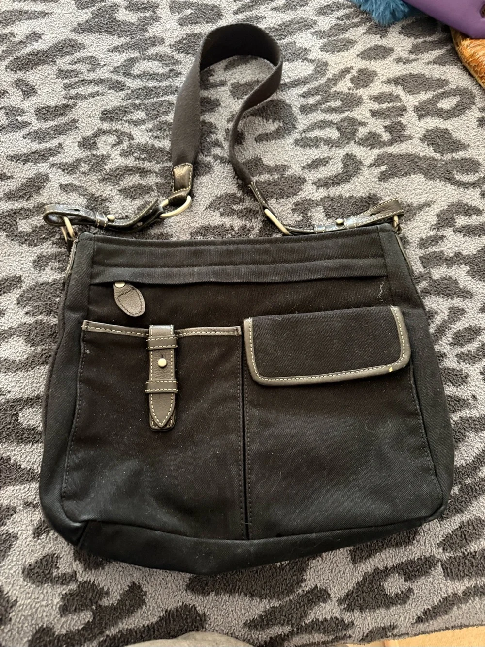 Fossil Black Interior Canvas Crossbody